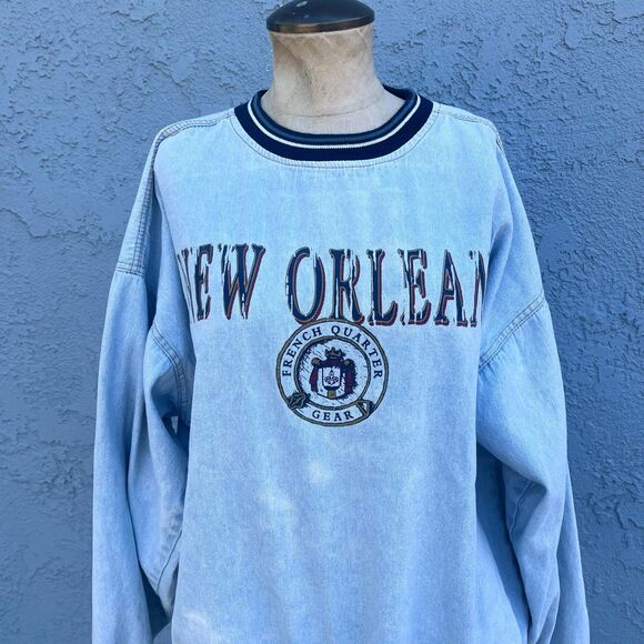 Vintage New Orleans Pullover y2k Gear Size Medium distressed bleach out - Picture 3 of 9